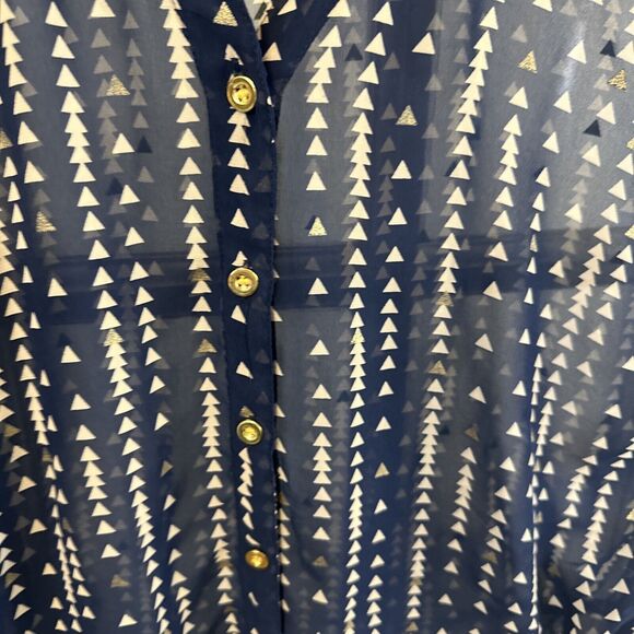 a.n.a Women's Blue Blouse Womens M Gold Accent Button Down - Picture 3 of 11